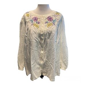 Gudrun Sjoden Tunic Blouse Women’s XL Organic Cotton Embroidery Button Top EUC